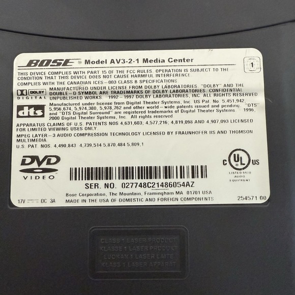 Bose AV 3-2-1 Media Center Receiver No Cables Remote Home‎ Theater UNTESTED - Picture 6 of 7